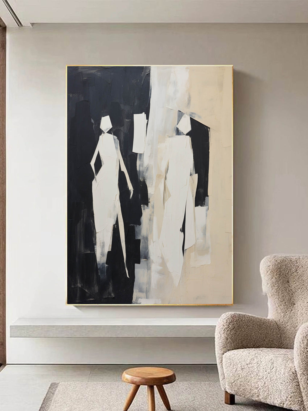 Walking Figures Oil Painting Black Wall Art