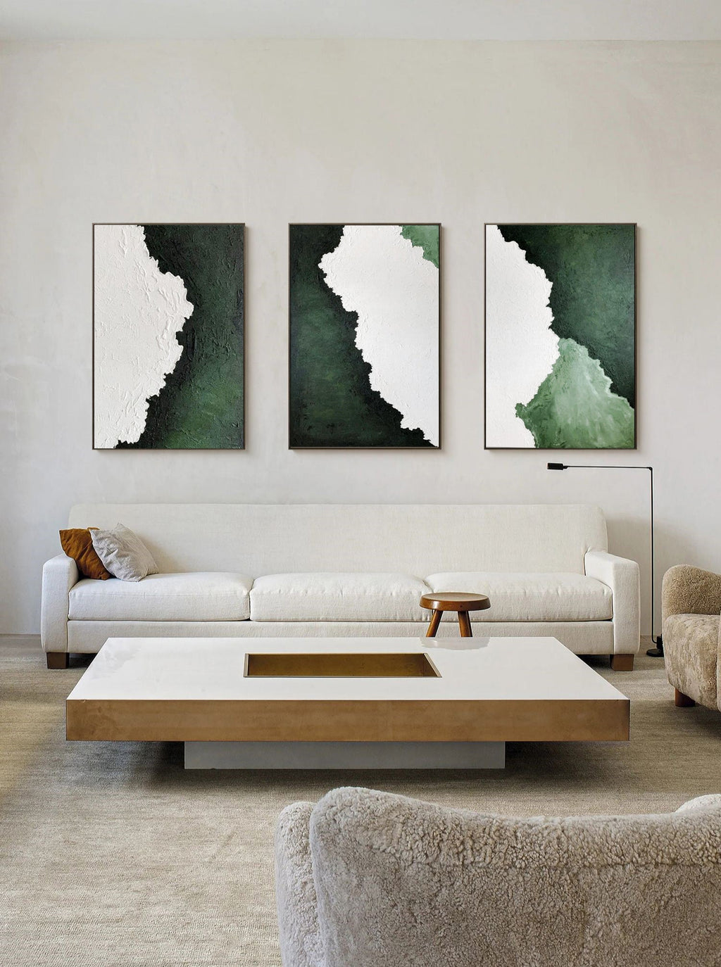 Set of 3 Green Textured Triptych Painting
