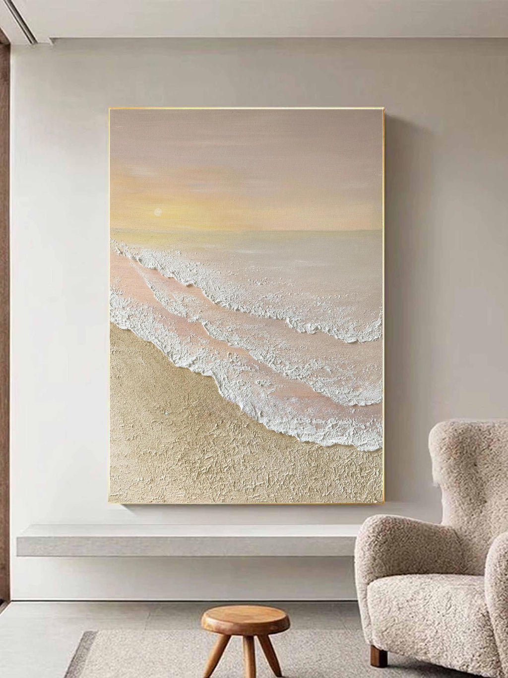 3D Textured Coastal Sunset Painting Minimalist Neutral Tone