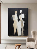 Cubist Style Couple Figure Oil Painting Black Beige