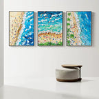 Set of 3 Vibrant Beach Scene Triptych Abstract Painting
