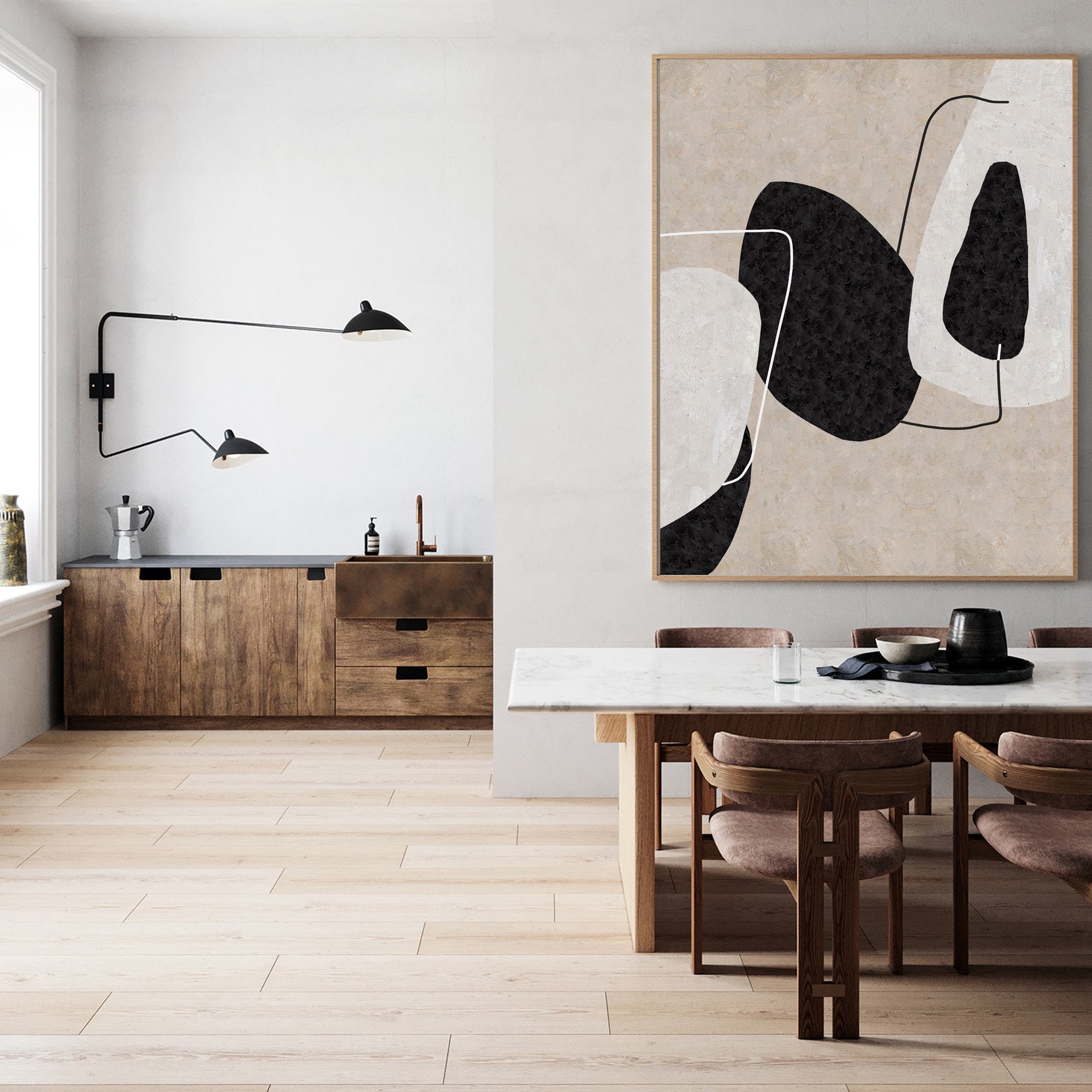 Minimalist Black Beige Abstract Oil Painting