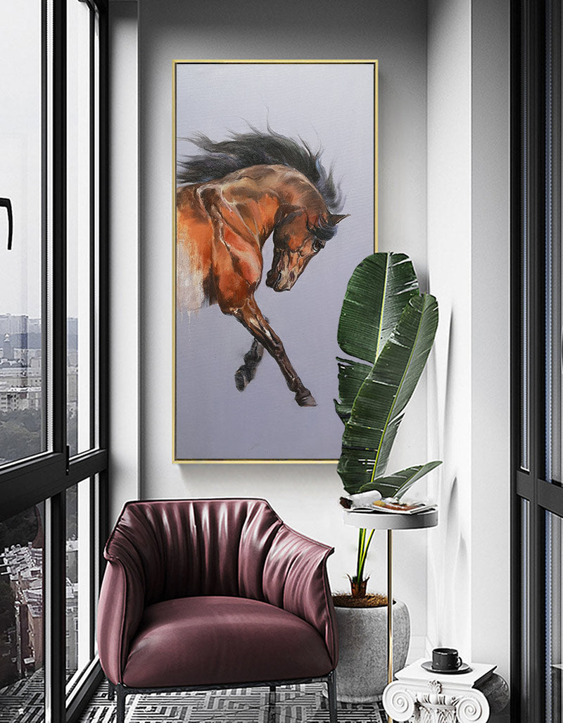 Chestnut Horse Dynamic Oil Painting