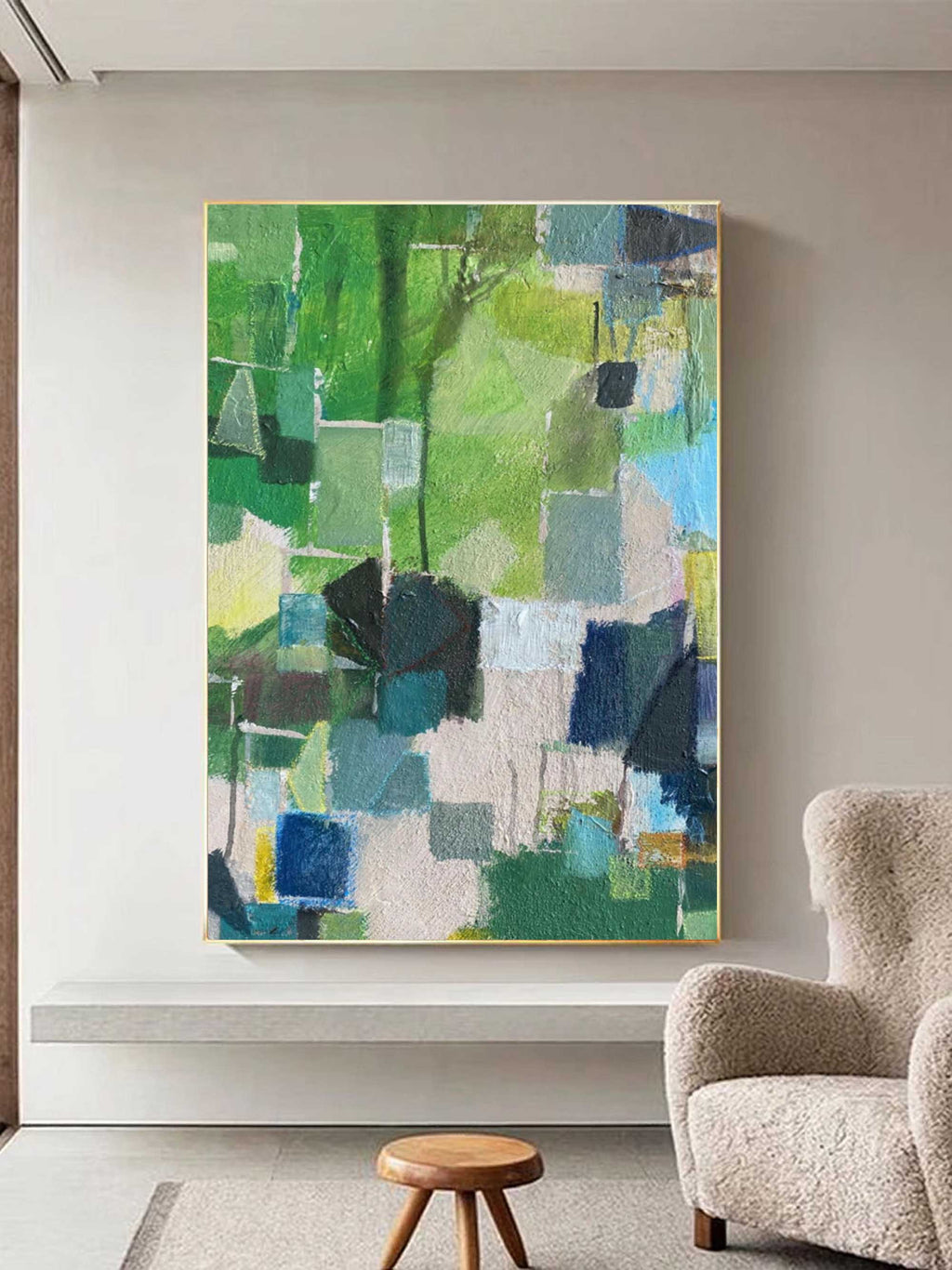 Abstract Geometric Green & Blue Painting