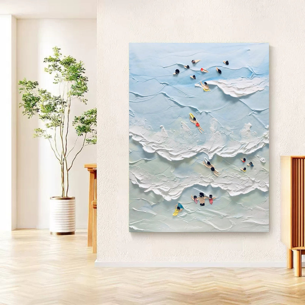 3D Textured Aerial Beach Painting Impasto Coastal