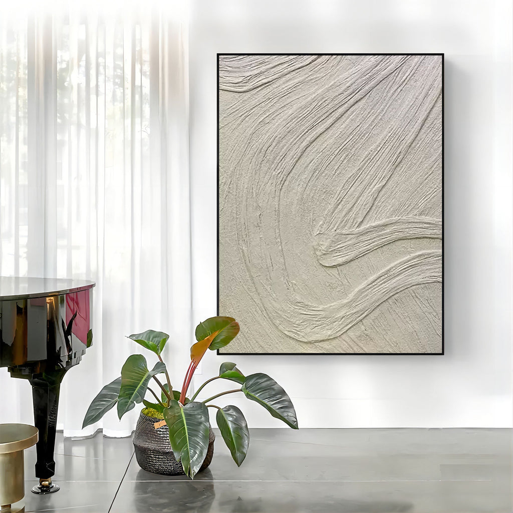 Plaster Minimalist White Textured Flow Wall Art