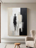 Minimalist Solitary Figure Oil Painting Black Beige Wall Art