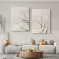 Set Of 2 Neutral Bare Tree Diptych Painting Textured