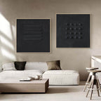 Minimalist Black Bas-Relief Diptych Painting Set Of 2
