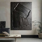 Wabi-Sabi Black 3D Block Textured Abstract Wall Art