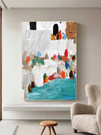 Mediterranean Coastal Village Impasto Painting