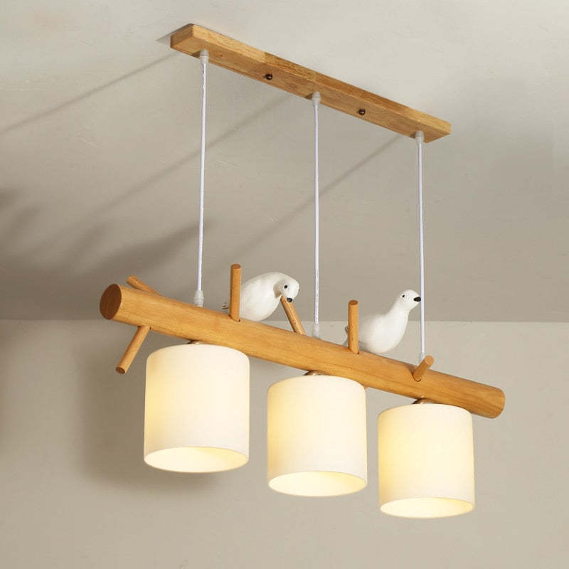 Muto Bird Pendant Light Wood, 2/3 Heads