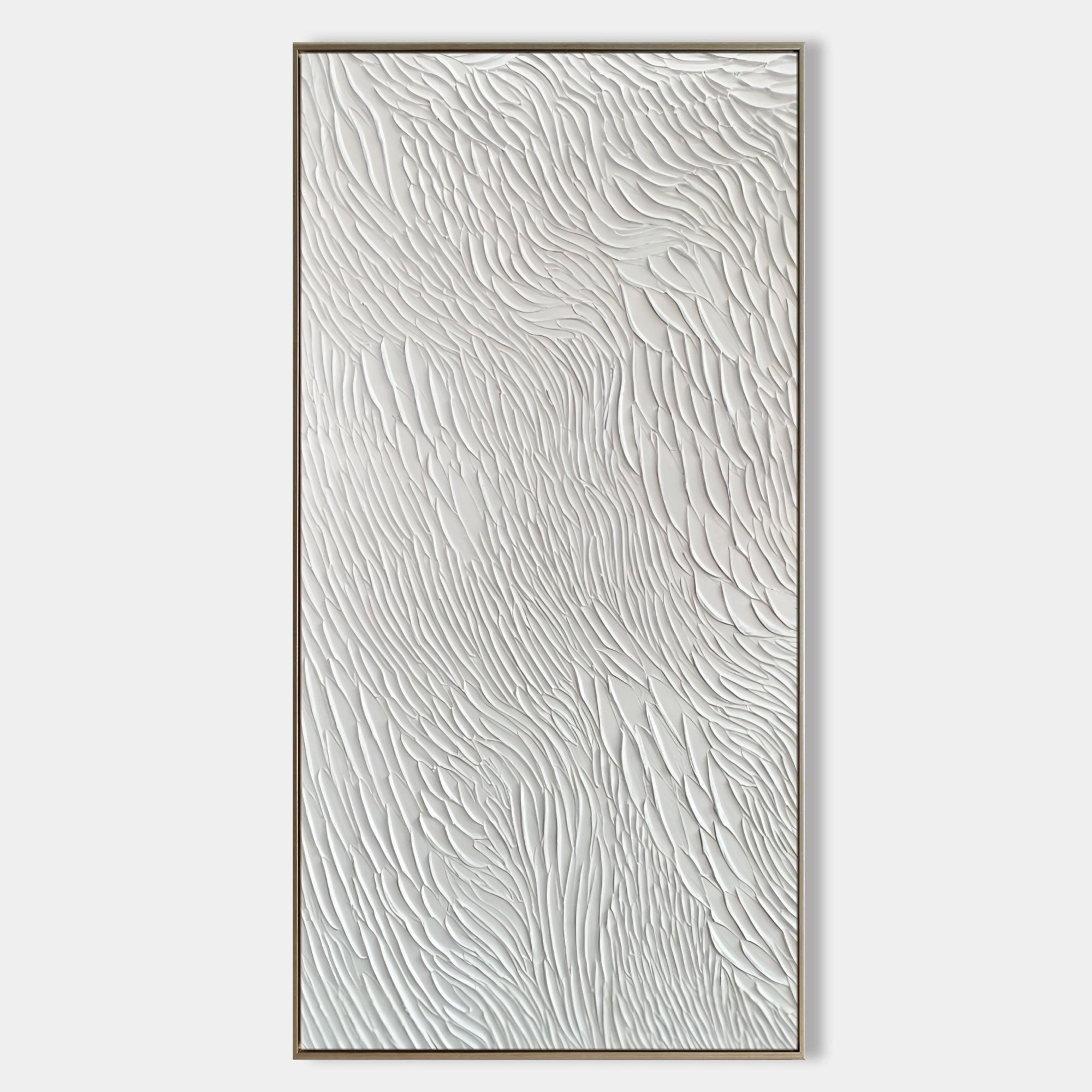 Vertical White Feather Texture Wall Art Minimalist Wabi Sabi