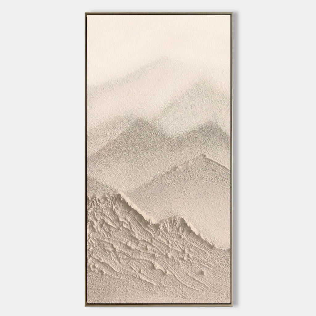 Vertical Wabi-Sabi Mountain Bas-Relief Painting