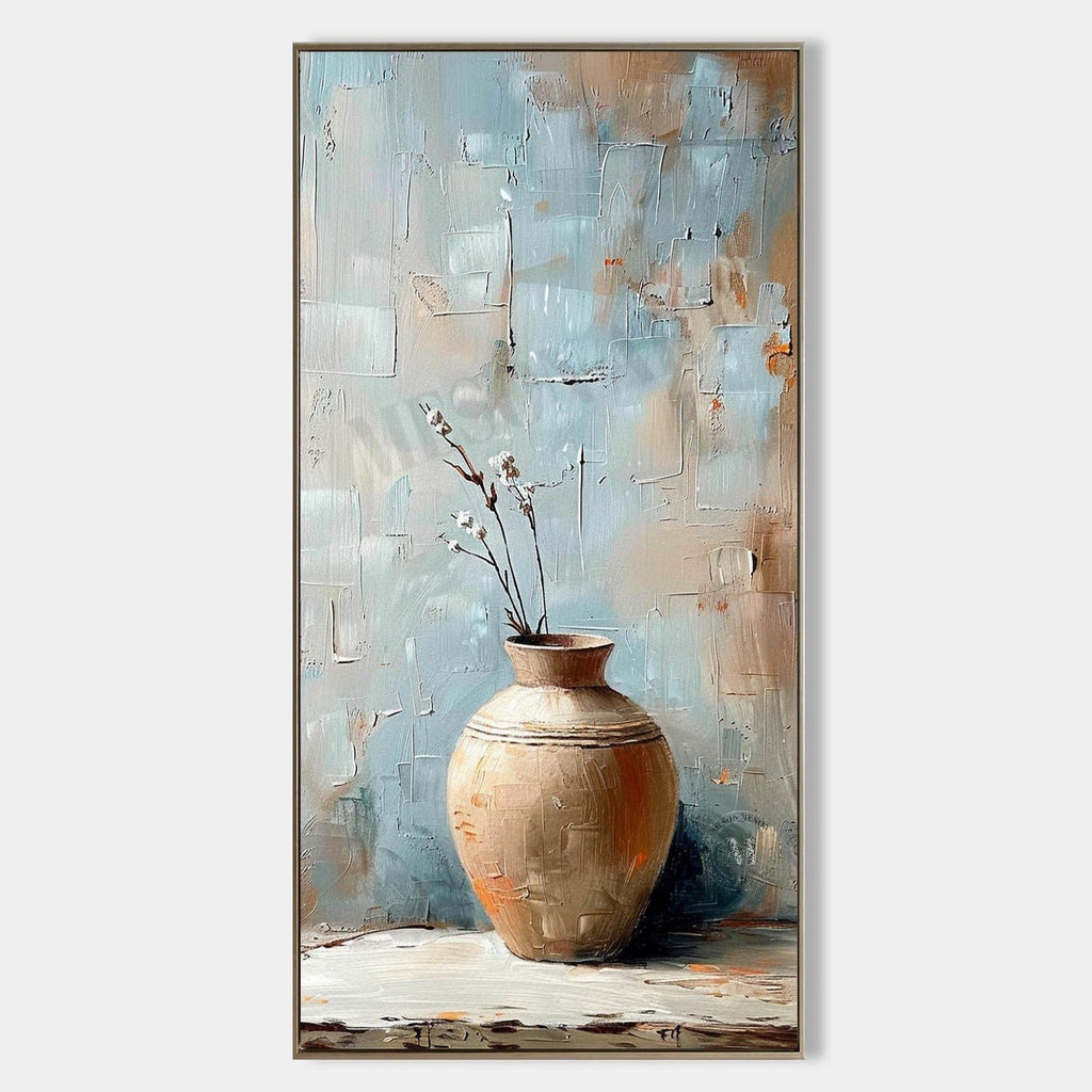 Vertical Textured Terracotta Vase Painting