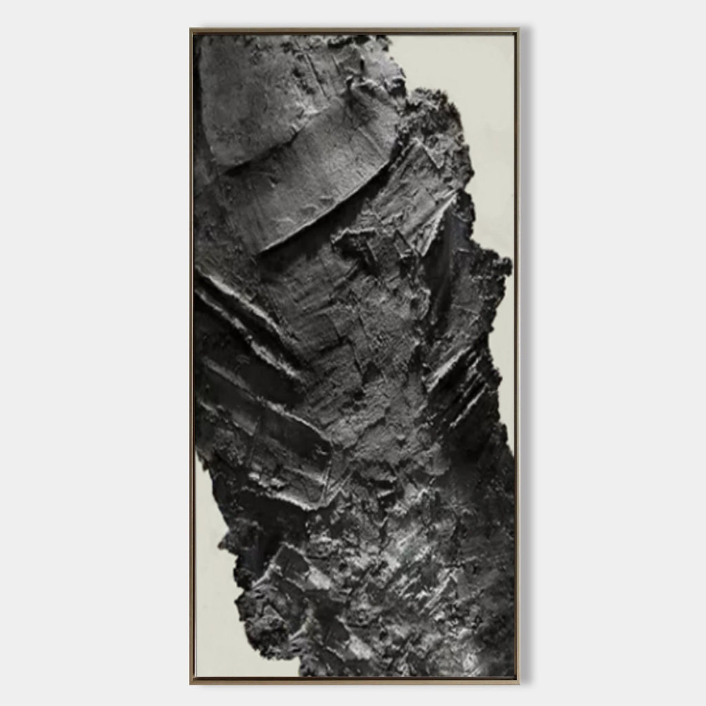Plaster Art Textured Black Abstract Vertical Painting