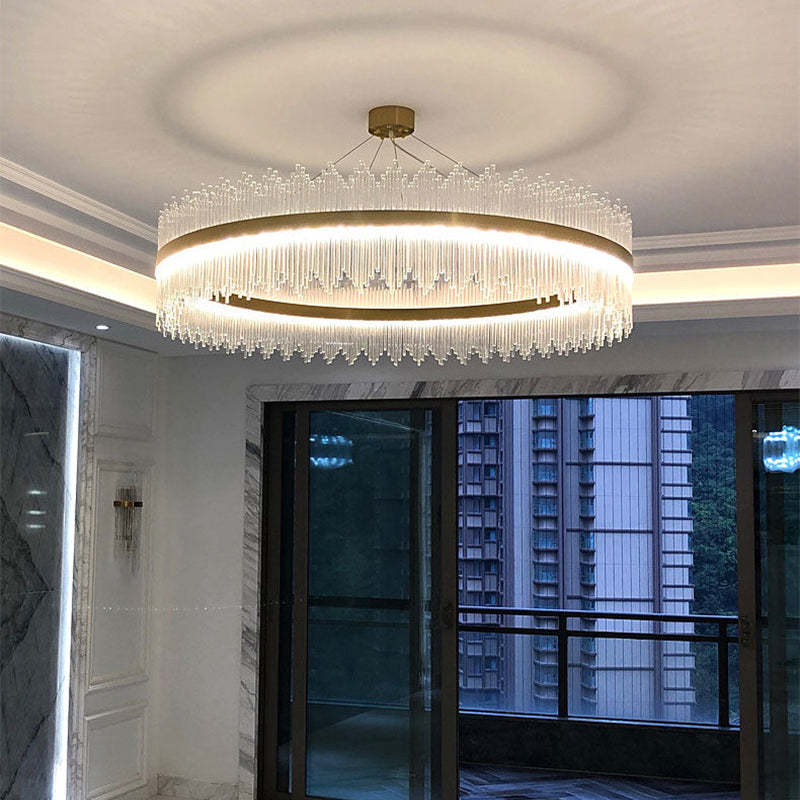 Kristy Modern Round/Rectangular Chain Chandelier, Gold