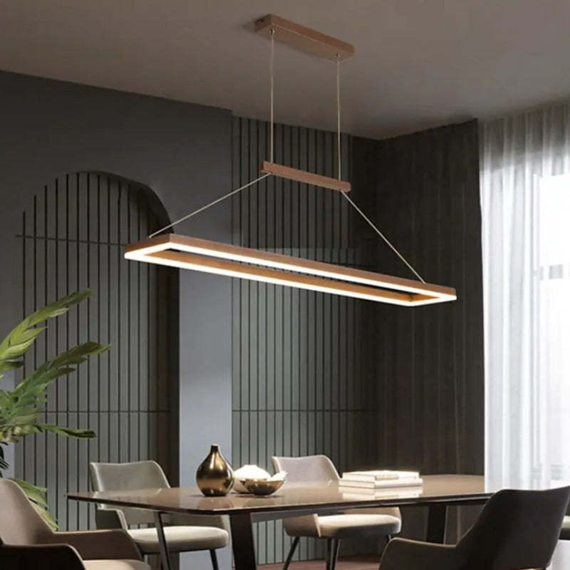 Gloen Modern Rectangular Hanging Pendant Light, Gold/Coffee