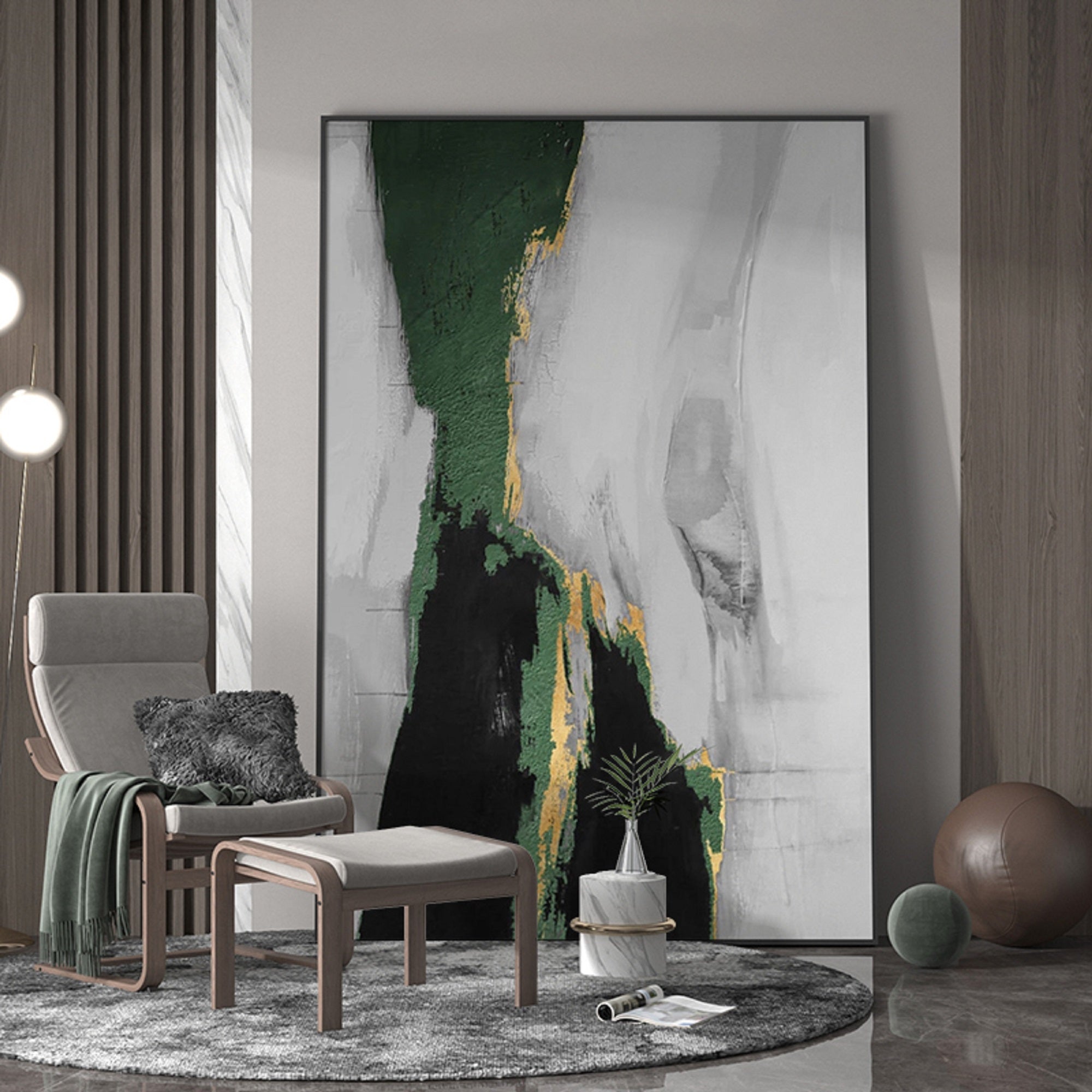 Emerald & Gold Abstract Painting Vertical Luxury