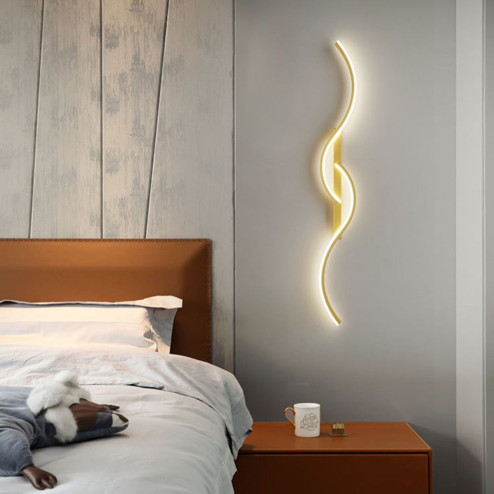 Lumor Modern Linear Wave Bedroom Wall Lamp, Black/Gold