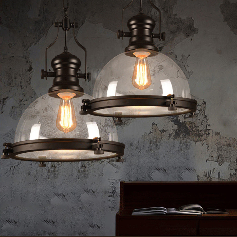 Silva Vintage Hemispherical Glass Pendant Light, Black