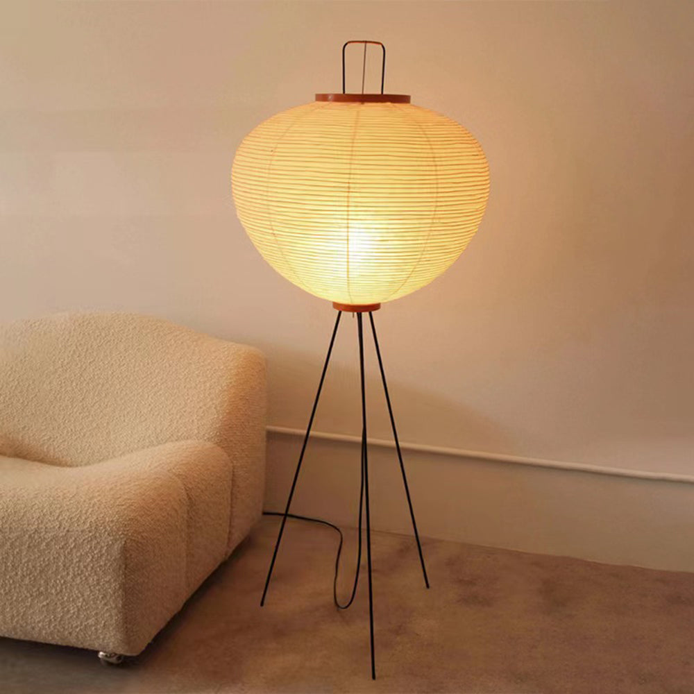 Renée Minimalist Tripod Lantern Paper Floor Lamp, White