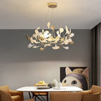 Olivia Ginkgo Leaf Modern Petal Shaped Metal Chandelier, Gold