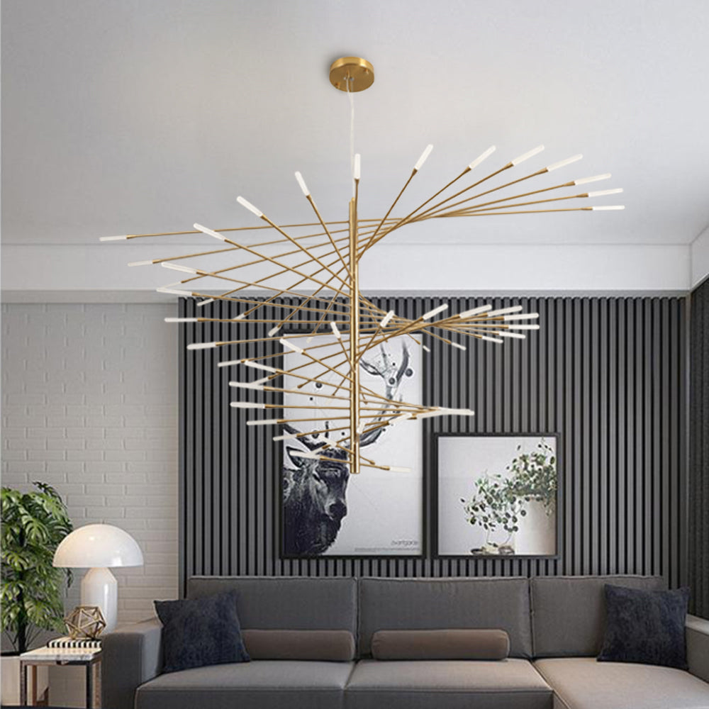 Arisha Modern Chandelier Rotating Fireworks, Black/Gold, Living Room/Art Gallery