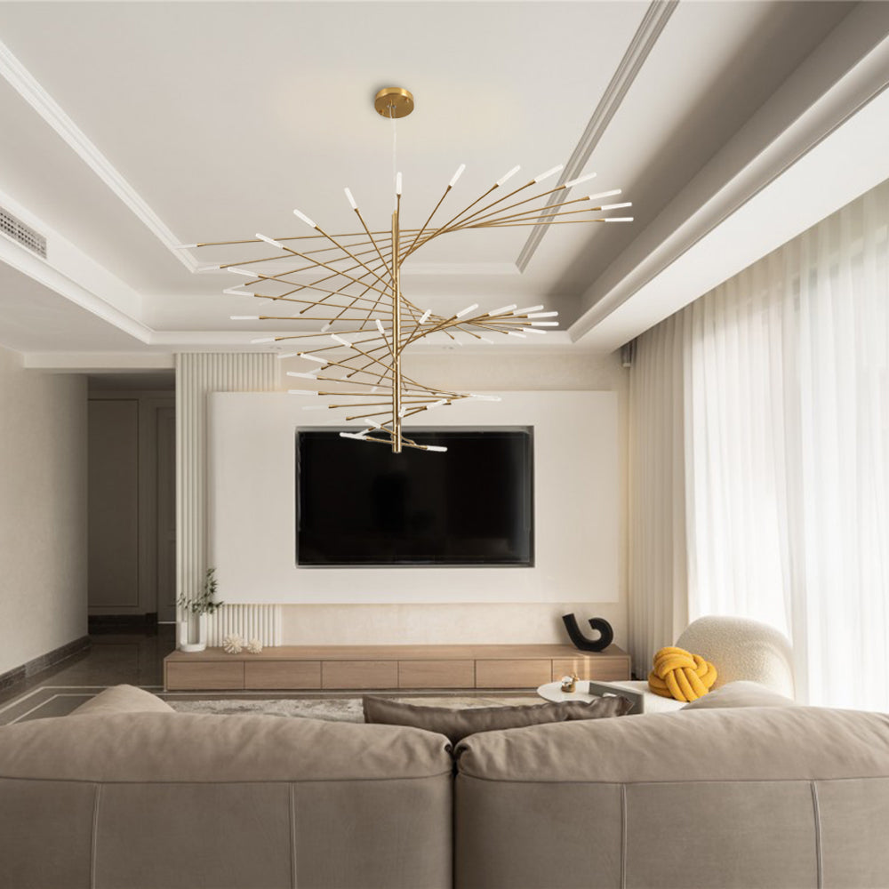 Arisha Modern Chandelier Rotating Fireworks, Black/Gold, Living Room/Art Gallery