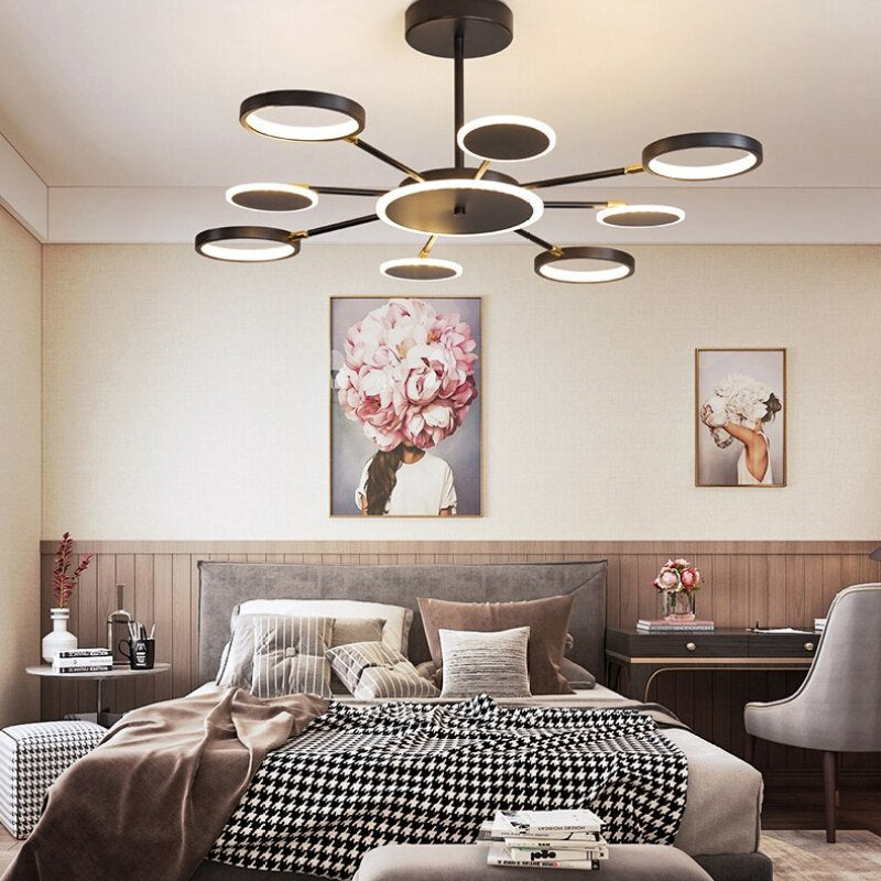 Arisha Modern Led Chandelier, Geometric, Black Dimmable