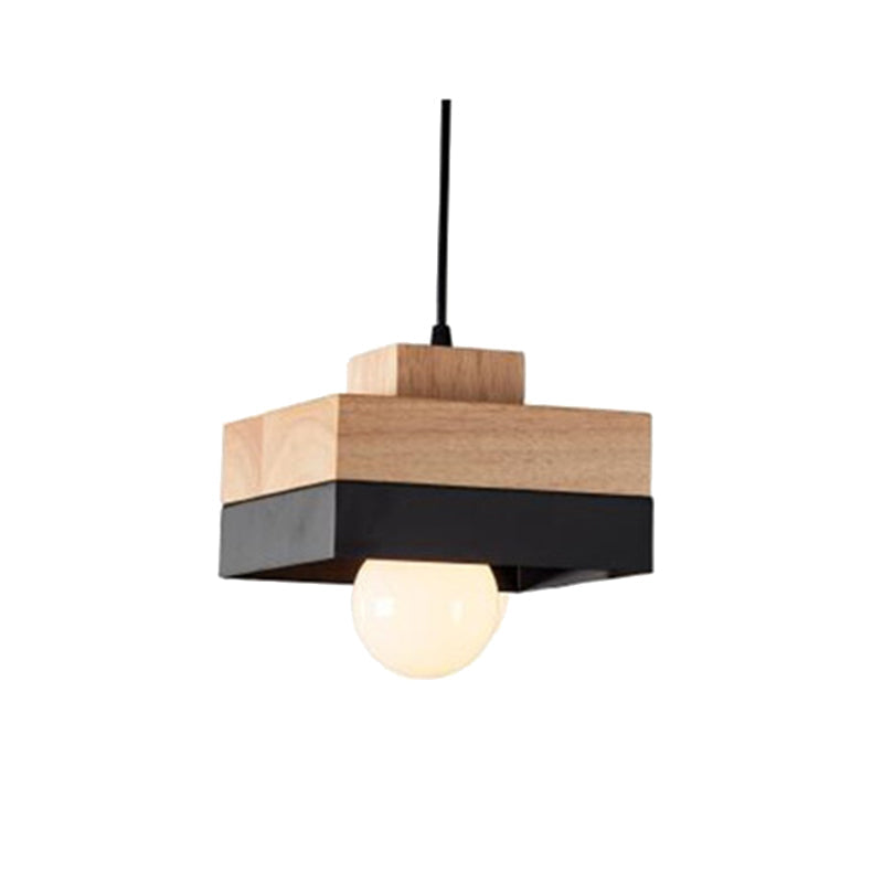 Aria Minimalist Black & White Wood Geometric Pendant Light