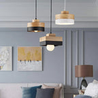 Aria Minimalist Black & White Wood Geometric Pendant Light