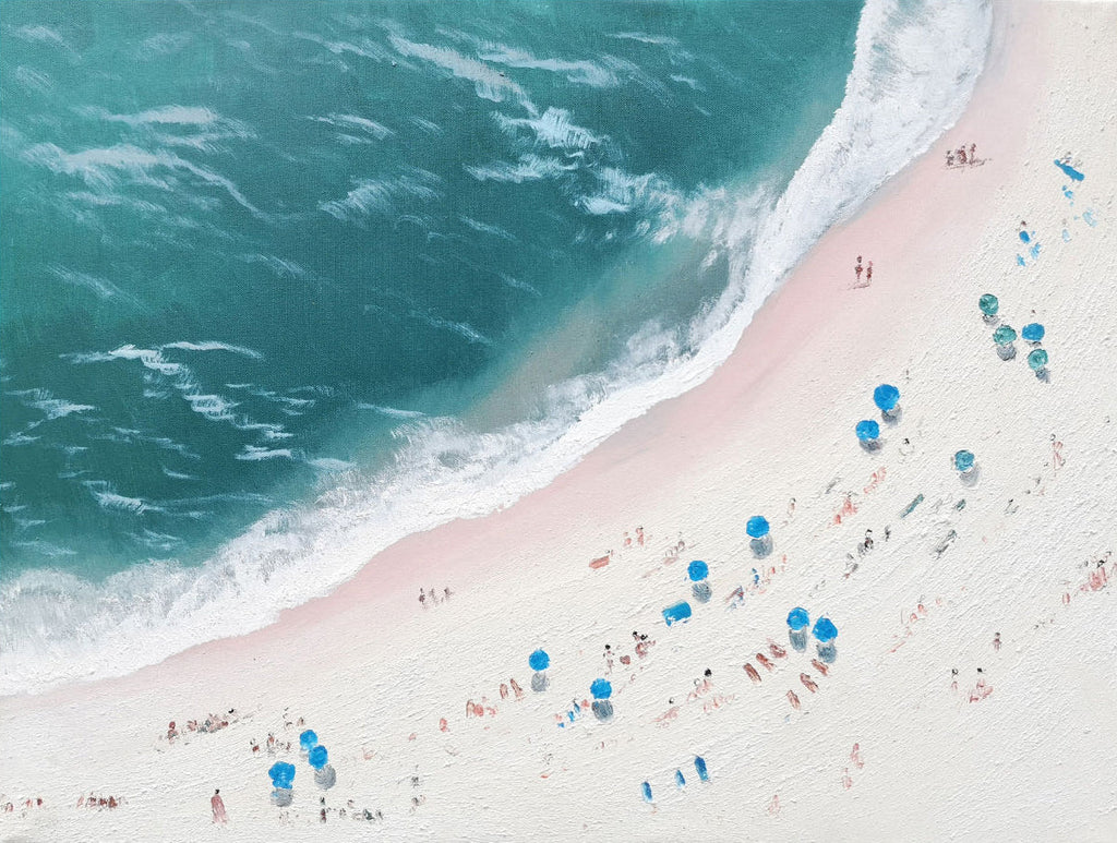 Beach Teal Ocean Wave Oil Painting