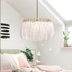 O'Moore Elegant Feather Pendant Light, Black/White, Bedroom/Living Room