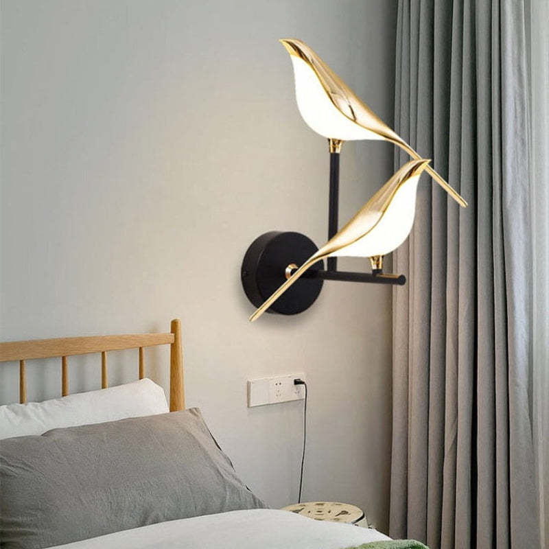 Arisha Minimalist Magpie Bird Metal Wall Lamp, Bedroom