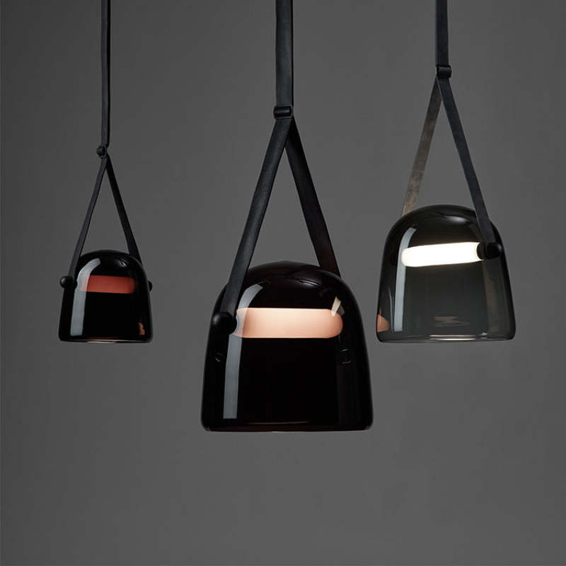 Valentina Modern Nordic Leather/Glass Pendant Light, Grey/White