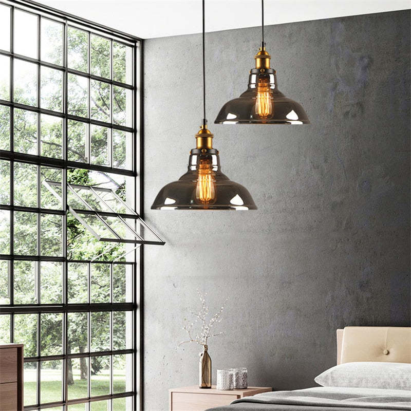June Industrial Glass Pendant Light Clear/Amber/Smoke Grey