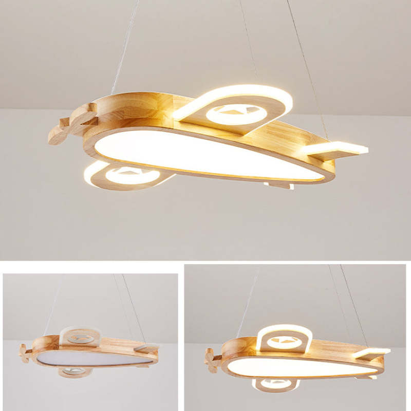 Arisha Modern Natural Creative DIY Children Airplane Shape Pendant Light ,Wood