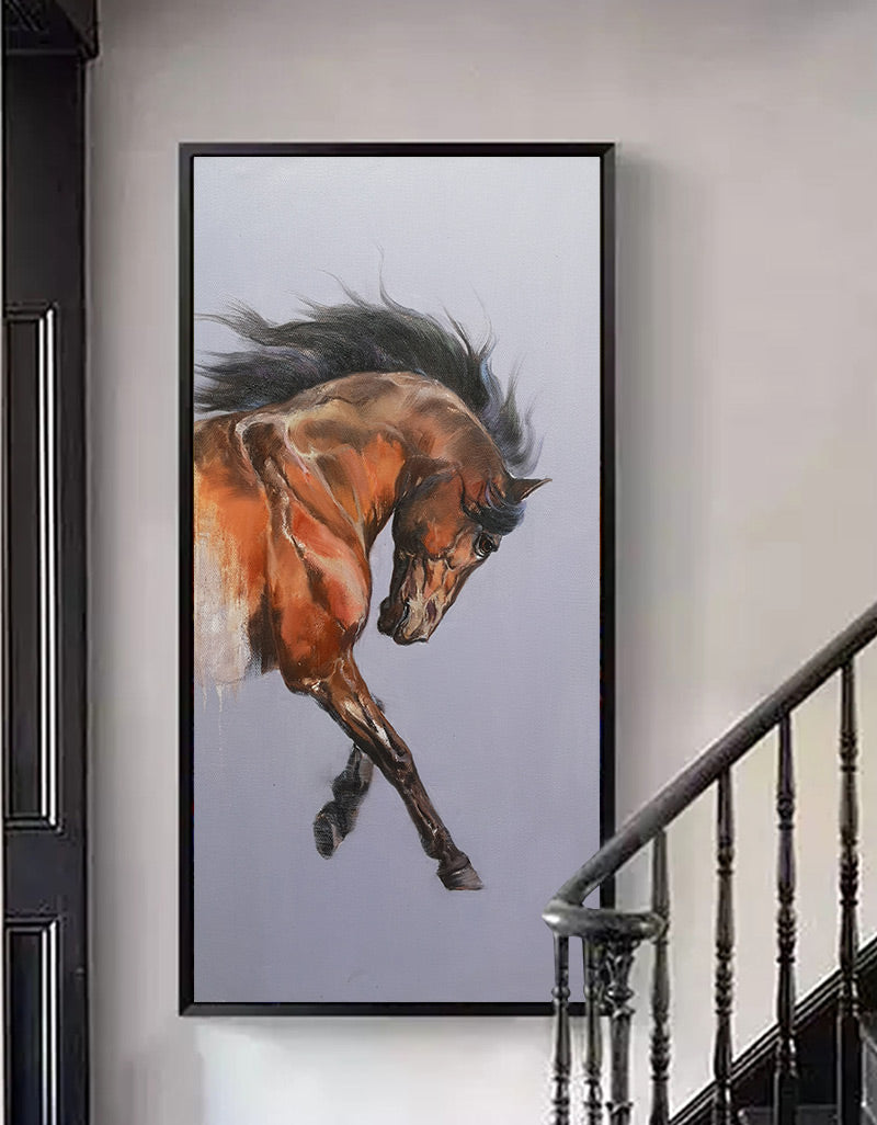 Chestnut Horse Dynamic Oil Painting