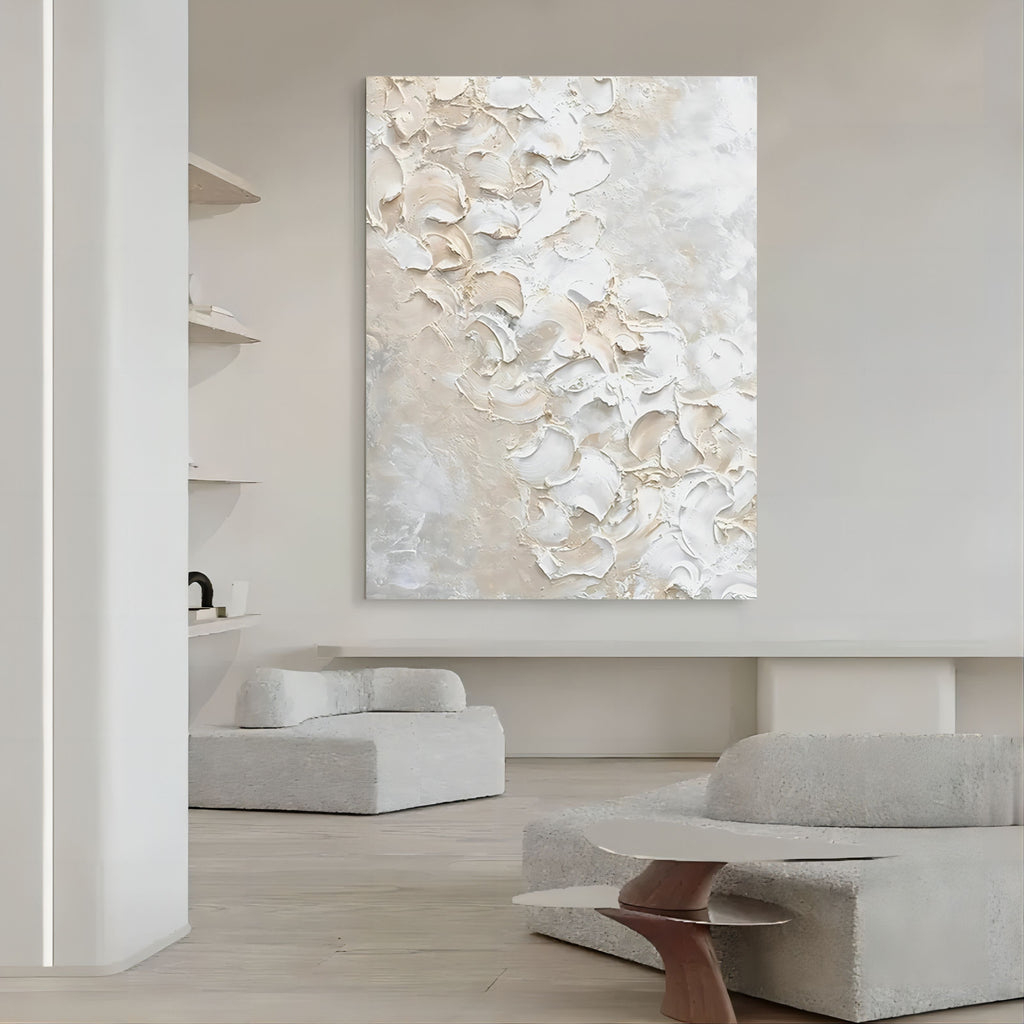 Minimalist 3D Textured White Beige Wall Art