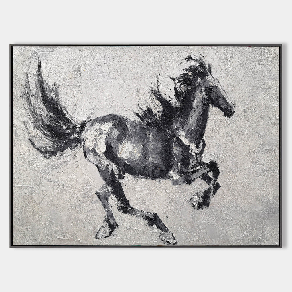 Monochrome Running Horse Oil Painting