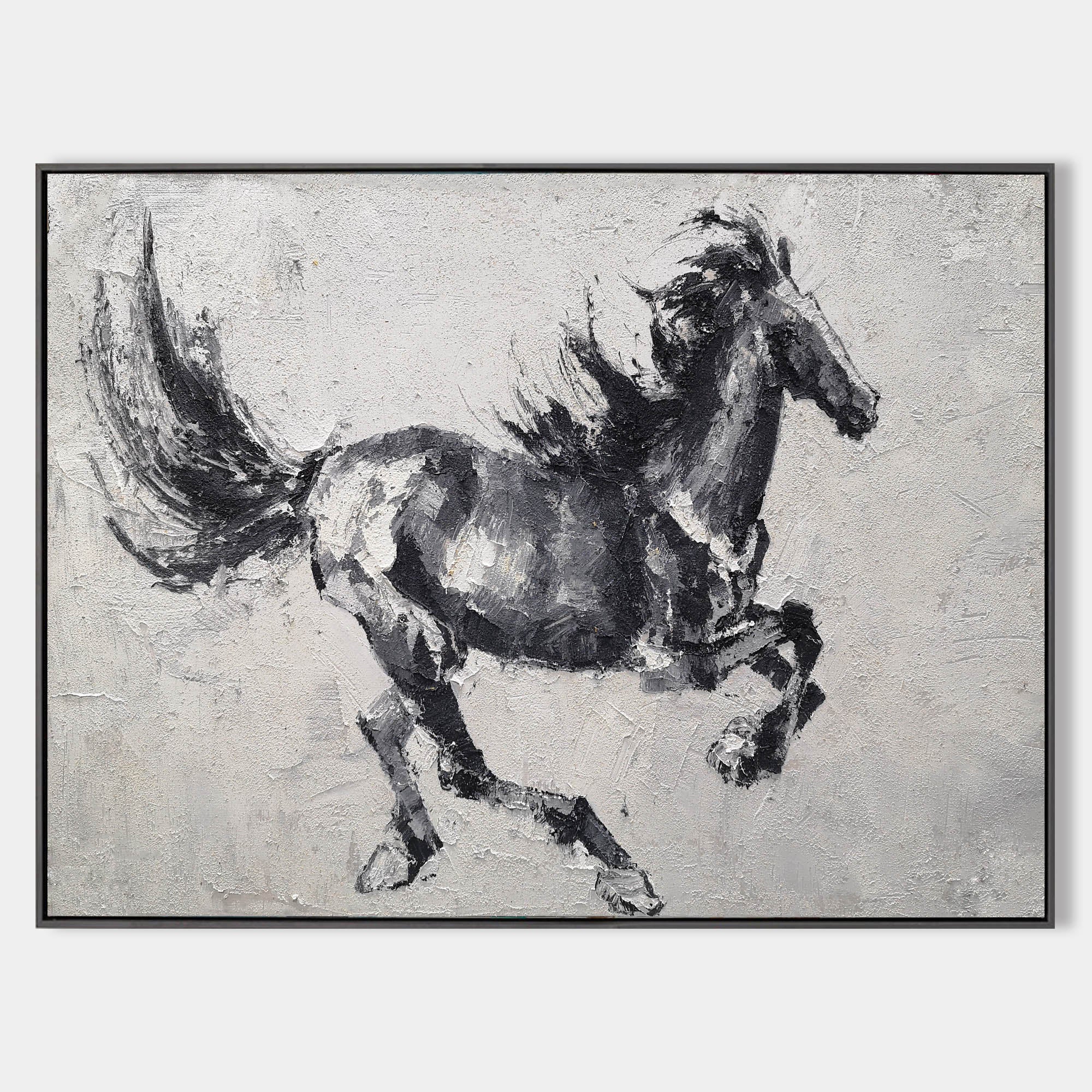 Monochrome Running Horse Oil Painting