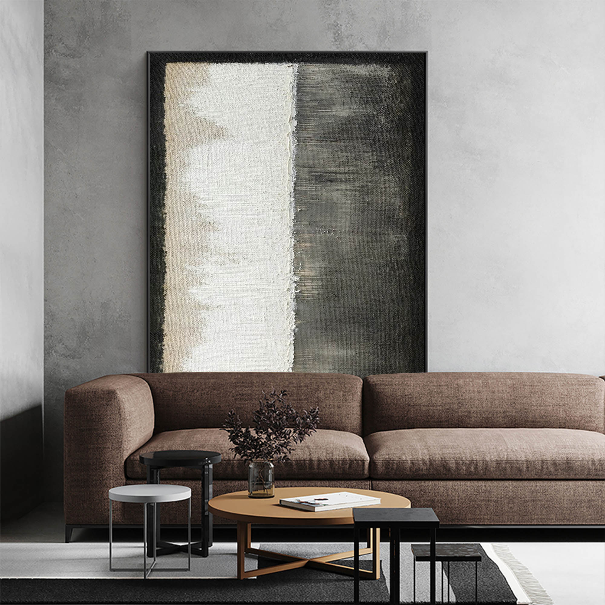 Monochrome Split Panel Abstract Painting