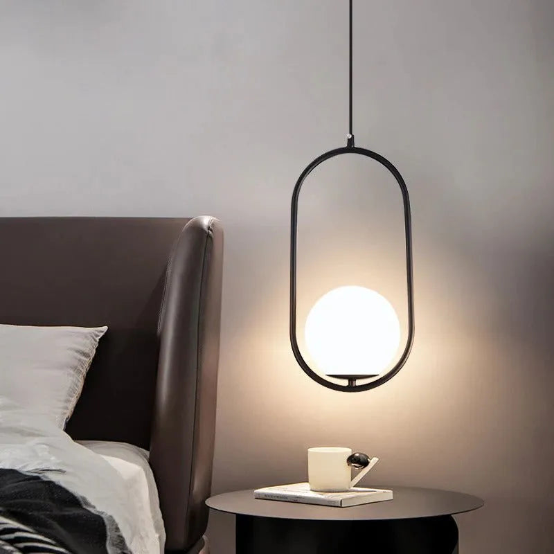 Valentina Minimalist Oval Golden & Black Frame Globe Pendant Light