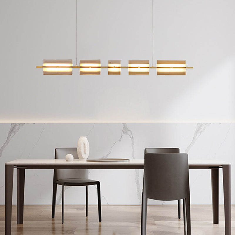 Arisha Modern Nordic Linear Copper/Glass Pendant Light, Brass/Black