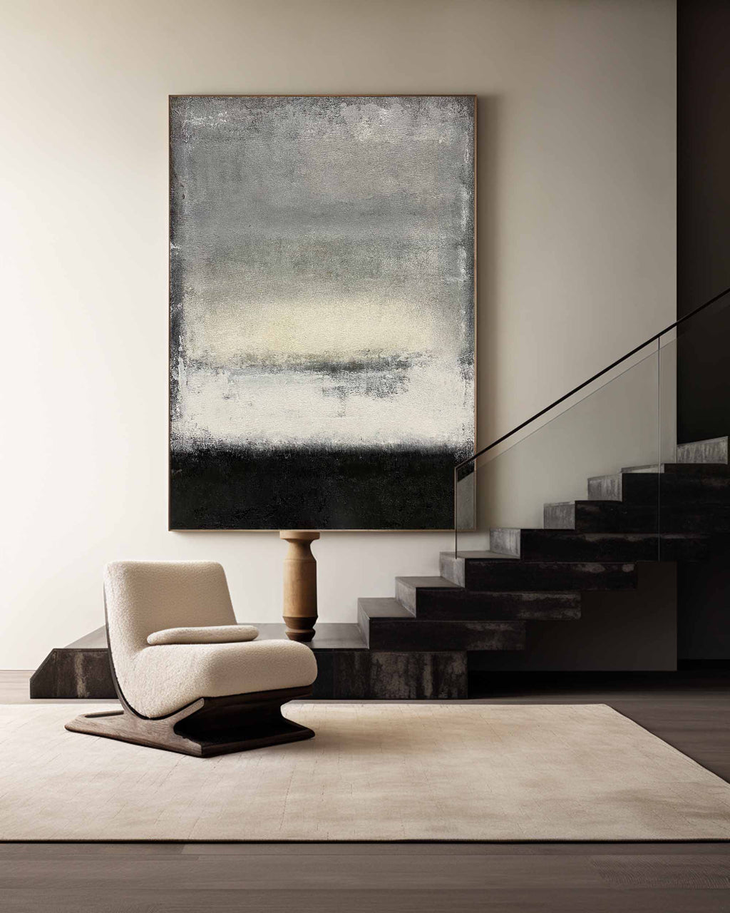 Monochrome Horizon Abstract Oil Painting