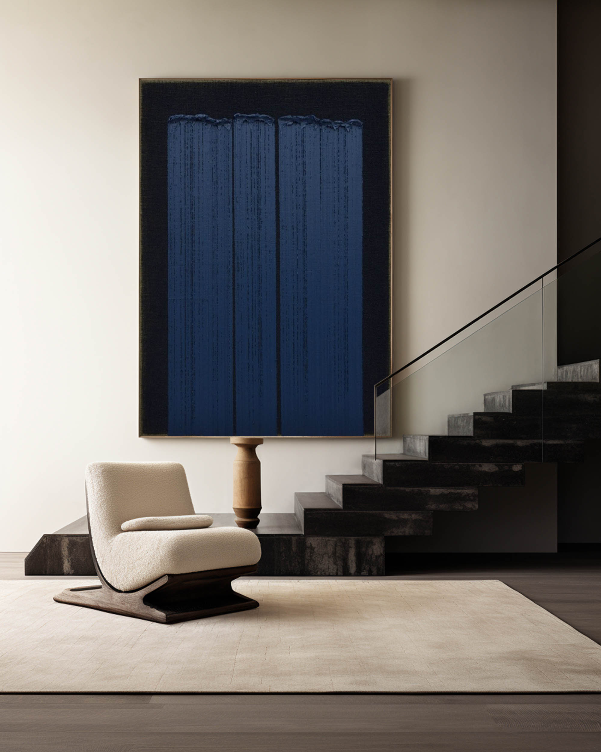 Textured Indigo Blue Vertical Abstract Painting