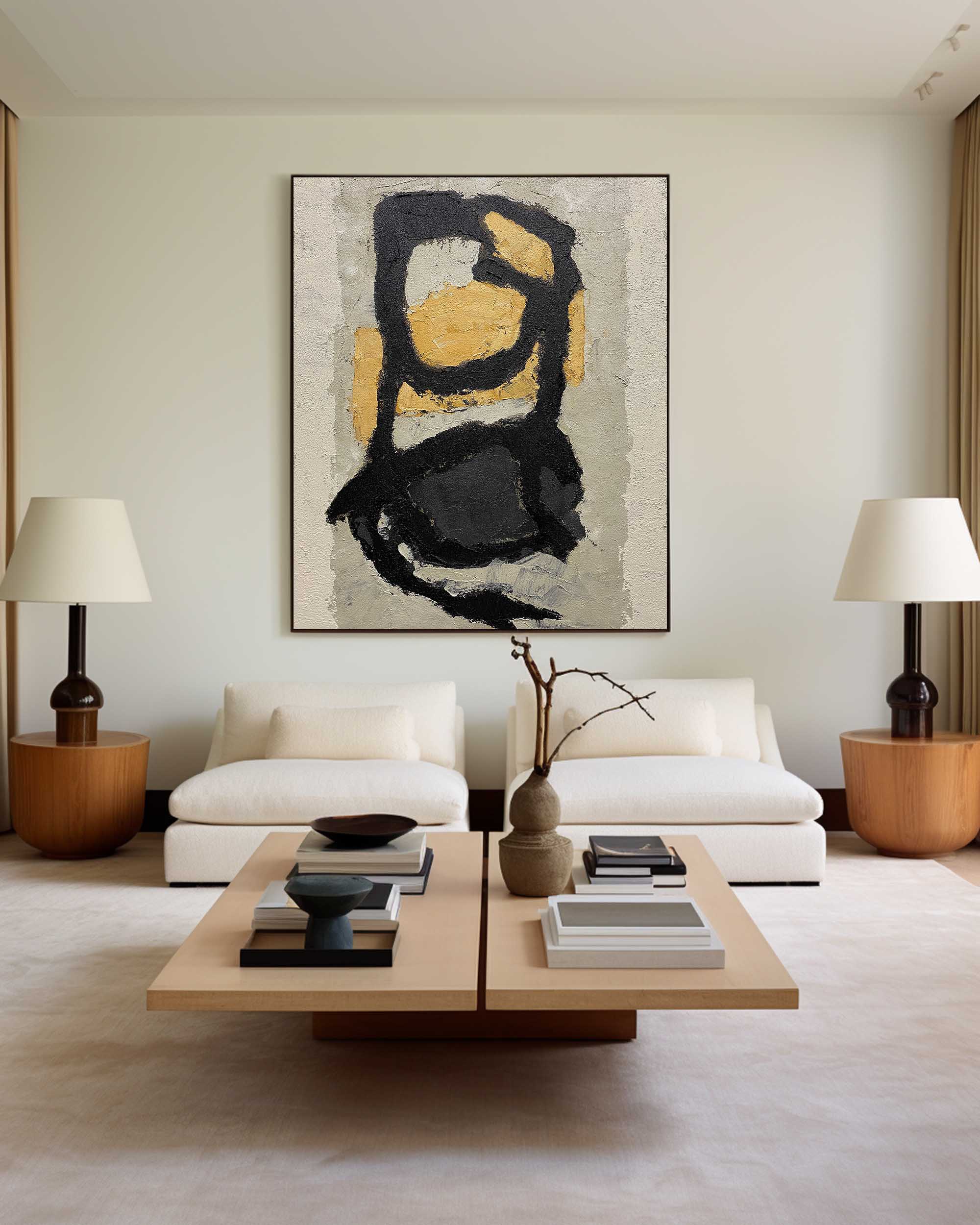 Luxury Gold & Black Abstract Oil Painting