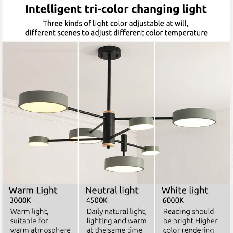 Arisha Pendant Light LED, Metal & Wood, Grey/White/Gold
