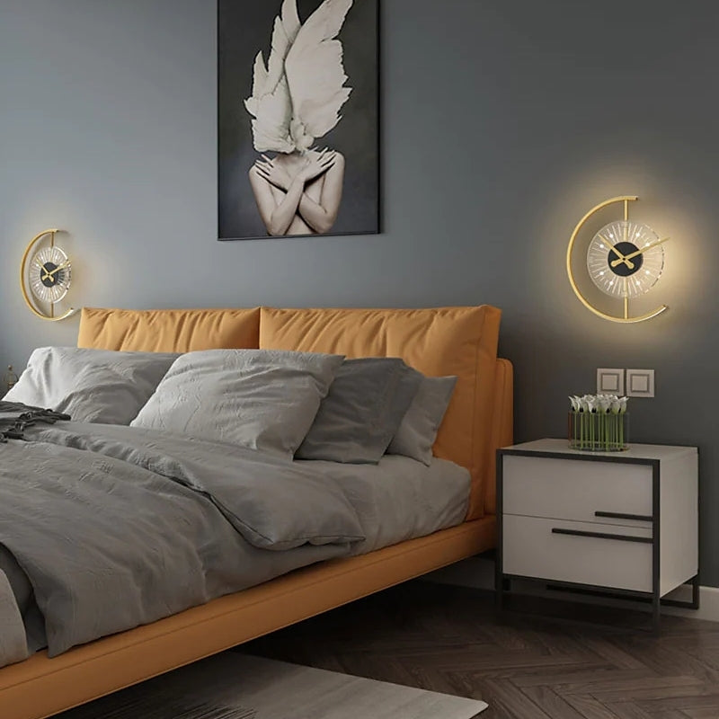 Arisha Modern Clock Metal/ LED Wall Lamp, Black/Gold